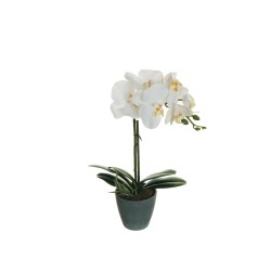 Lot de 6 - Petite plante artificielle d'orchidée phalaenopsis toucher réel en pot, 40 cm - blanc 