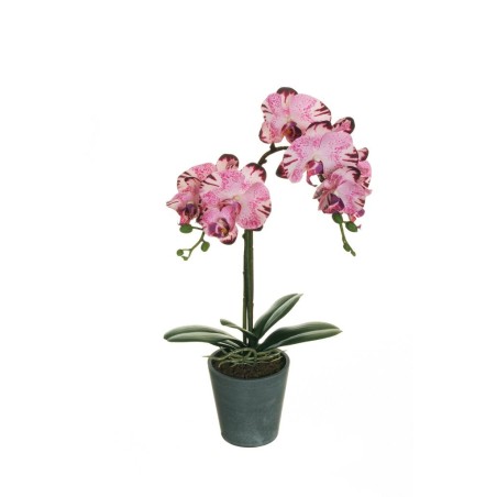Lot de 6 - Plante artificielle moyenne d'orchidée phalaenopsis toucher réel en pot, 48 cm - violet rose crème 