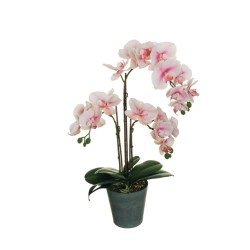 Lot de 4 - Grande plante artificielle d'orchidée phalaenopsis toucher réel en pot, 60 cm - crème rose fuchsia 