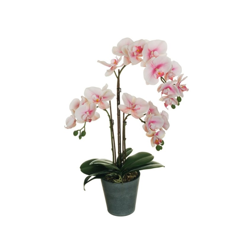 Lot de 4 - Grande plante artificielle d'orchidée phalaenopsis toucher réel en pot, 60 cm - crème rose fuchsia 