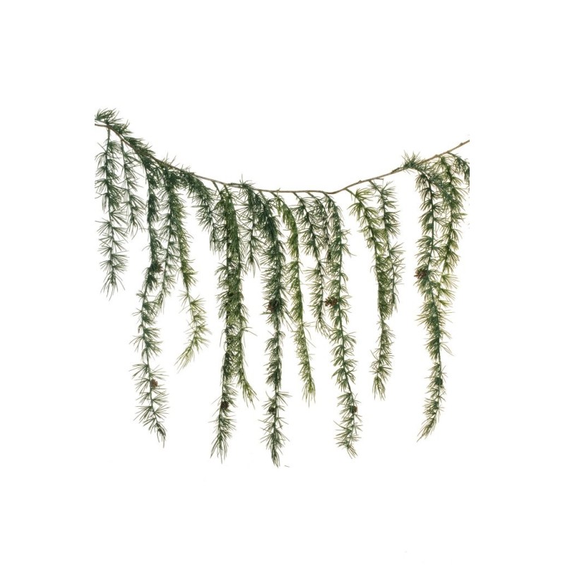 Lot de 5 - Guirlande suspendue artificielle de pin larix enneigée, 175 cm - vert blanc 