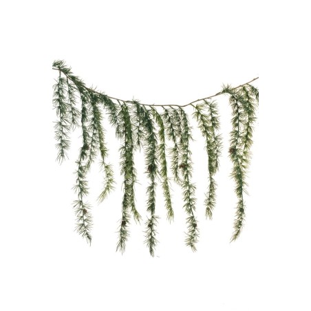 Lot de 5 - Guirlande suspendue artificielle de pin larix enneigée, 175 cm - vert blanc 