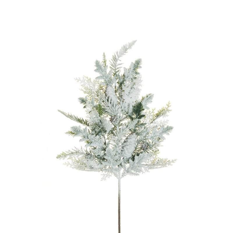 Lot de 8 - Tige artificielle de pin mixte enneigée, 70 cm - blanc 