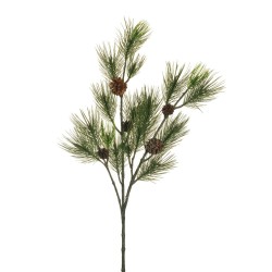 Lot de 4 - Longue branche artificielle de pin parasol avec pommes de pin, 125 cm - vert 