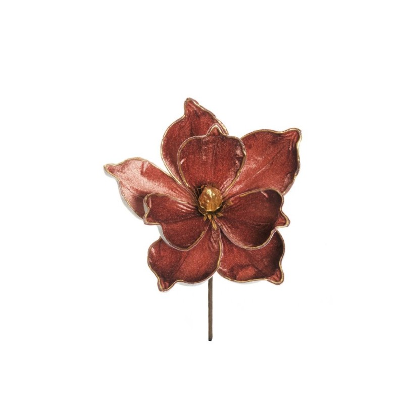 Lot de 24 - Pic artificiel double magnolia velours bordure or, 30 cm - mauve 