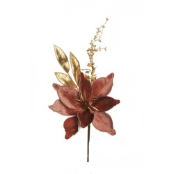 Lot de 24 - Pic artificiel double magnolia velours métallisé, 47 cm - mauve 