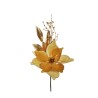 Lot de 24 - Pic artificiel double magnolia velours métallisé, 47 cm - or 