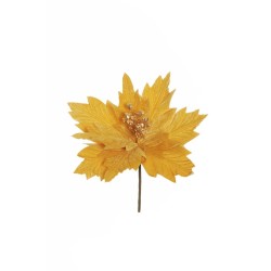 Lot de 24 - Pic artificiel double poinsettia velours nordique métallisé, 21 cm - or 
