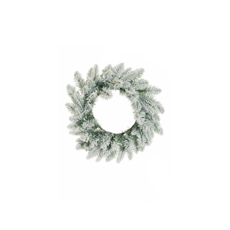 Lot de 12 - Couronne artificielle de pin enneigée, D. 40 cm - blanc 