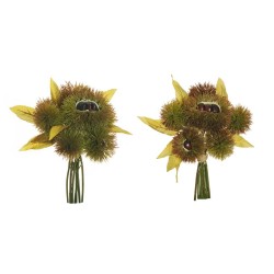 Lot de 16 - Bouquet artificiel de bogues de châtaignier X7, 24,5 cm - marron vert clair 