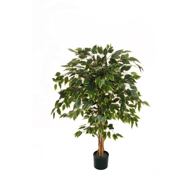 Lot de 4 - Plante artificielle de ficus benjamina en pot, 120 cm - panaché 