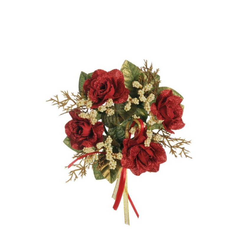 Lot de 12 - Couronne de bougie artificielle roses, blé et fougère, 15 cm - rouge ivoire 