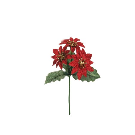 Lot de 48 - Pic artificiel mini poinsettia et houx, 17,5 cm - rouge 