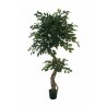 Lot de 2 - Plante artificielle de ficus benjamina multi-troncs spiralé en pot, 190 cm - vert 