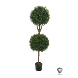 Lot de 2 - Plante artificielle de buis 2 boules anti-UV en pot, 150 cm - vert 