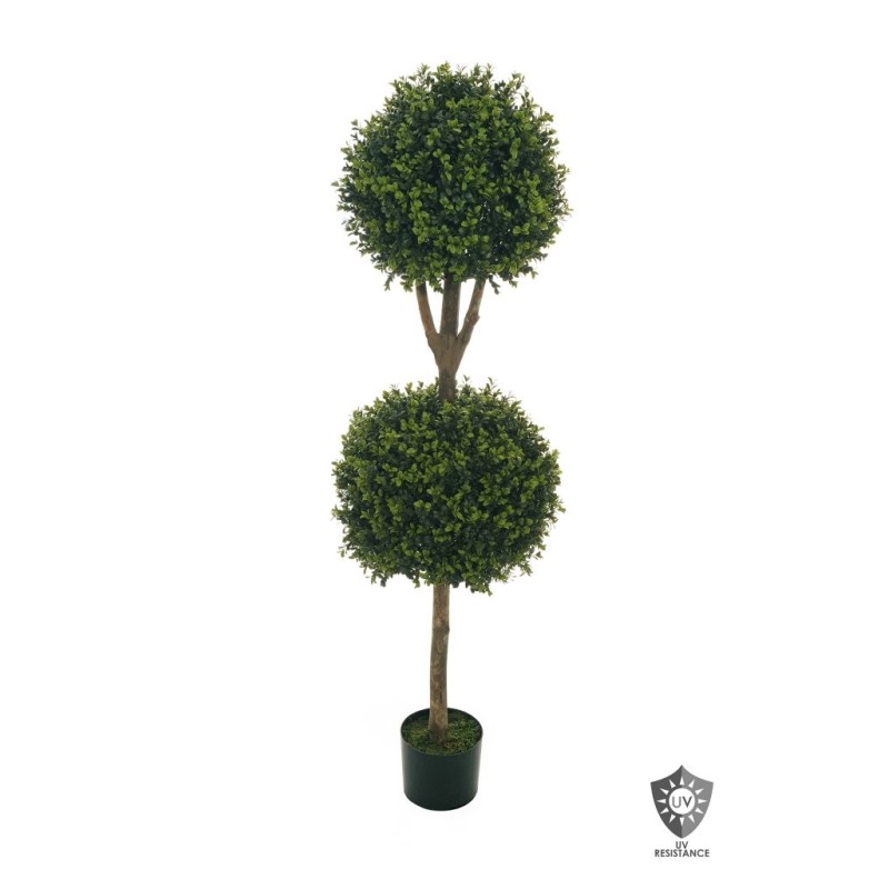 Lot de 2 - Plante artificielle de buis 2 boules anti-UV en pot, 150 cm - vert 