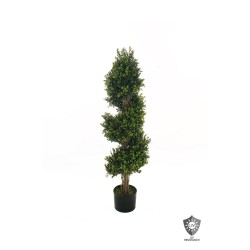 Lot de 2 - Plante artificielle de buis spiralé anti-UV en pot, 120 cm - vert 