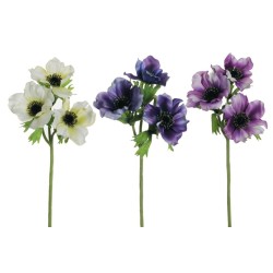 Lot de 24 - Tige artificielle d'anémone X3 floquée, 46 cm - blanc assorti 