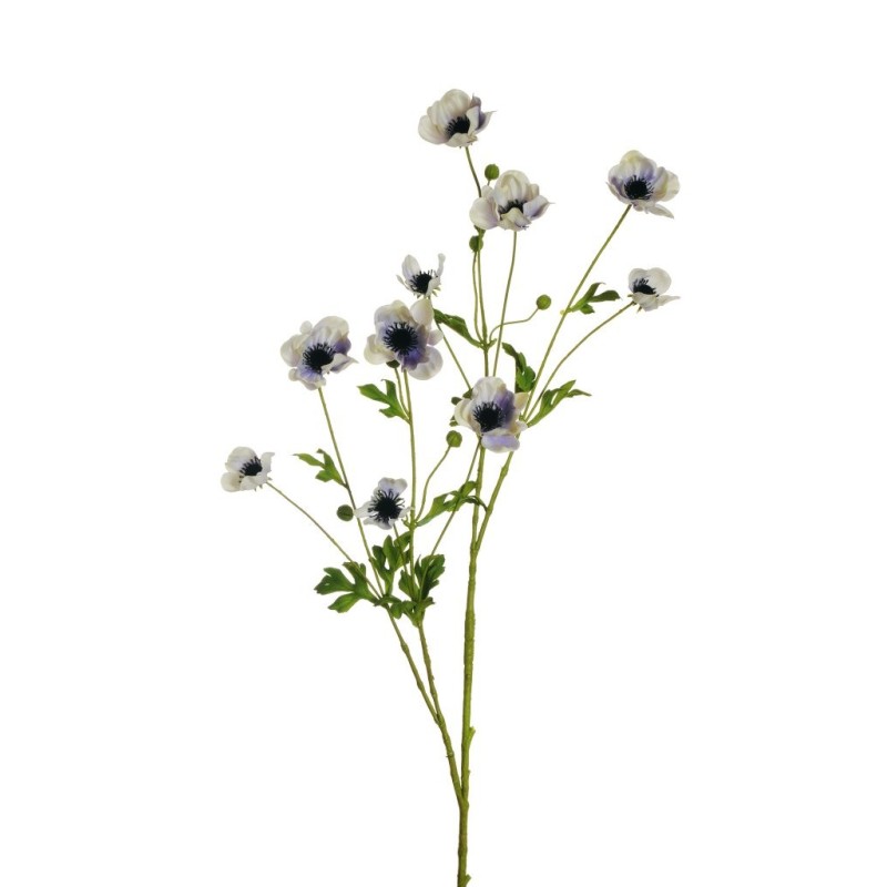 Lot de 12 - Longue tige artificielle d'anémone X10 floquée, 111 cm - blanc violet 