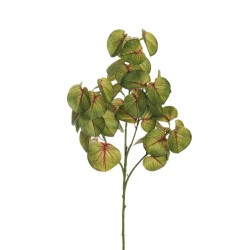 Lot de 20 - Tige artificielle de feuilles rondes de caladium impression 3D toucher réel X4, 68 cm - vert rouge 