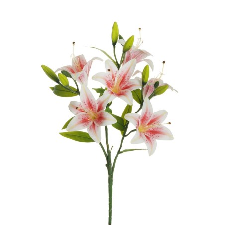 Lot de 12 - Buisson artificiel de lys tigré impression 3D toucher réel X3, 60 cm - blanc fuchsia 