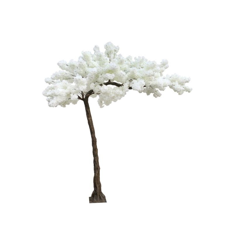 Plante géante artificielle de fleurs de pêcher sur base métal, 320 cm - blanc 
