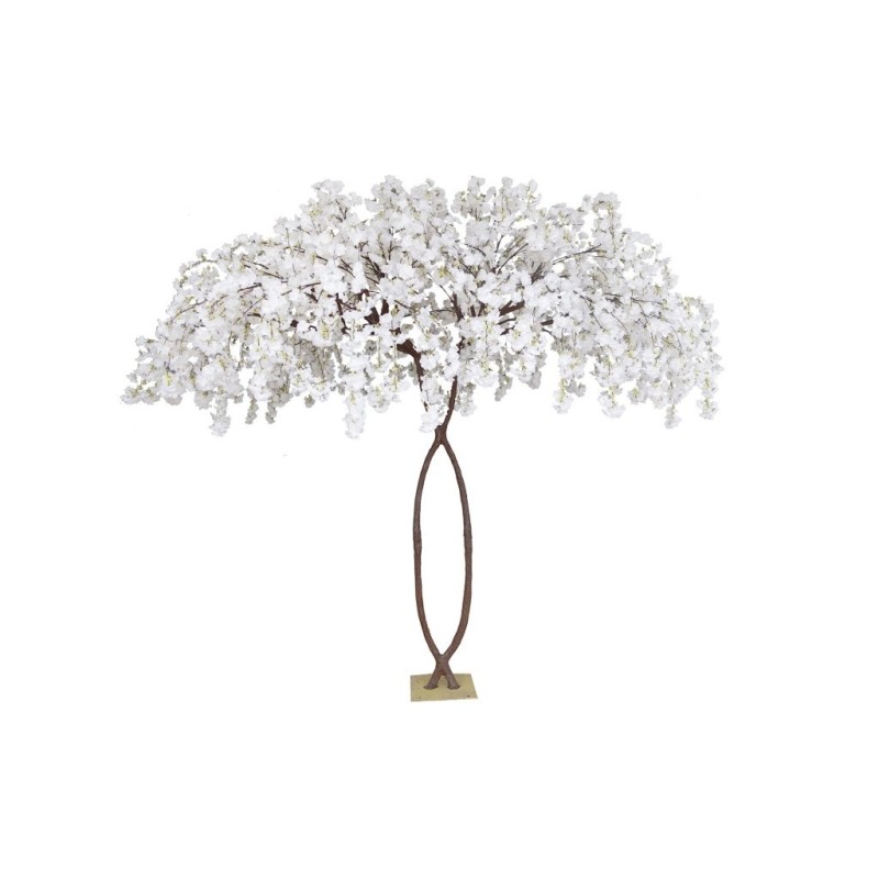 Plante artificielle de fleurs de pêcher sur base métal, 280 cm - blanc 