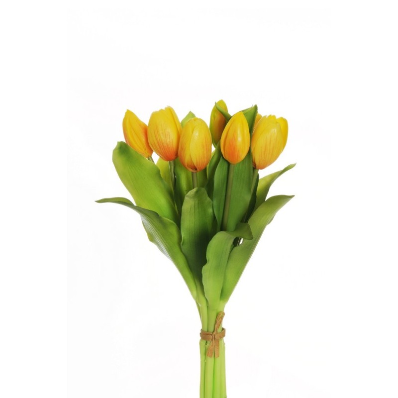 Lot de 12 - Court bouquet artificiel de tulipes X7, 32 cm - jaune 