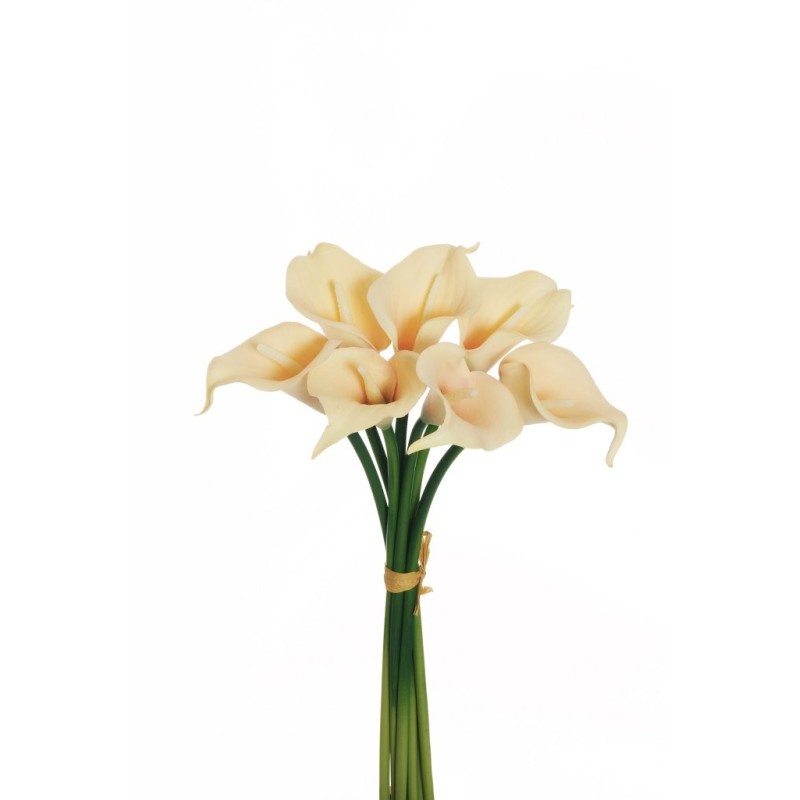 Lot de 12 - Petit bouquet artificiel d'arums X7, 34 cm - ivoire violet clair 