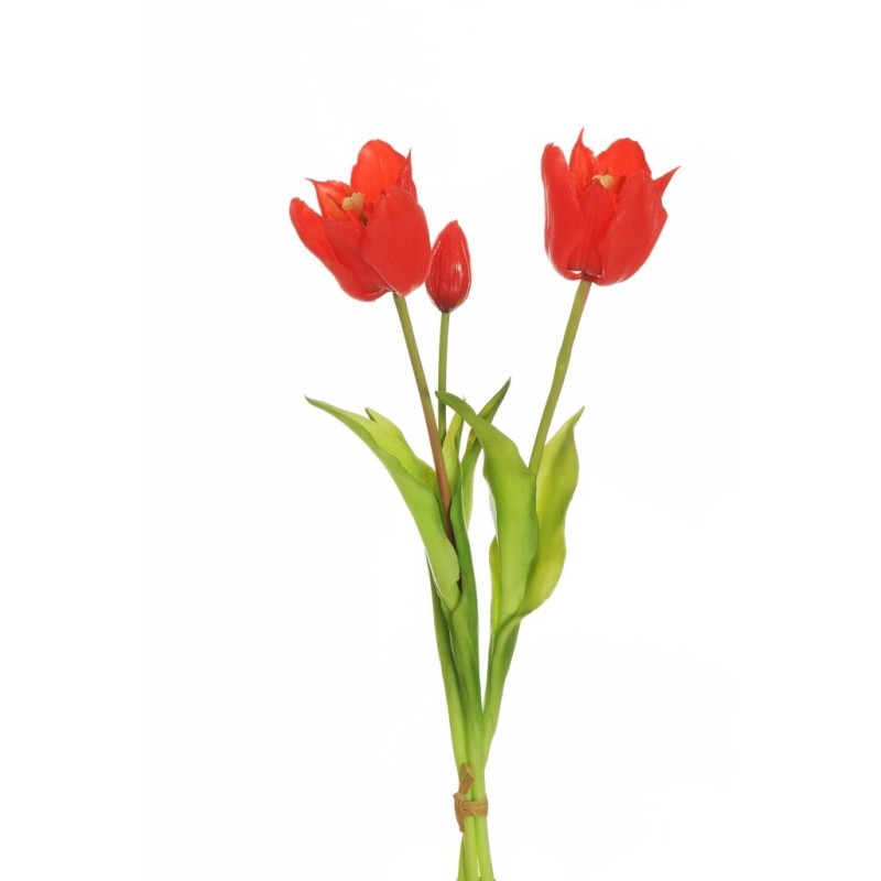 Lot de 12 - Long bouquet artificiel de tulipes X3, 48 cm - rouge 