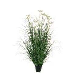 Lot de 6 - Plante artificielle de graminées avec aneth en pot, 120 cm - vert blanc 