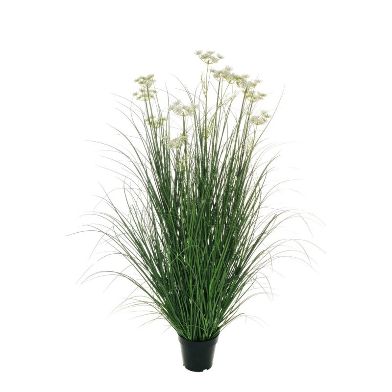 Lot de 6 - Plante artificielle de graminées avec aneth en pot, 120 cm - vert blanc 