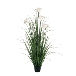 Lot de 6 - Plante artificielle de graminées avec pissenlits en pot, 128 cm - vert blanc 