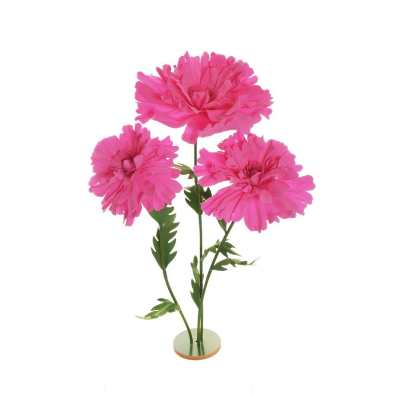 Lot de 3 - Cosmos géant artificiel en mousse X3 sur base bois, 140-170 cm - fuchsia 