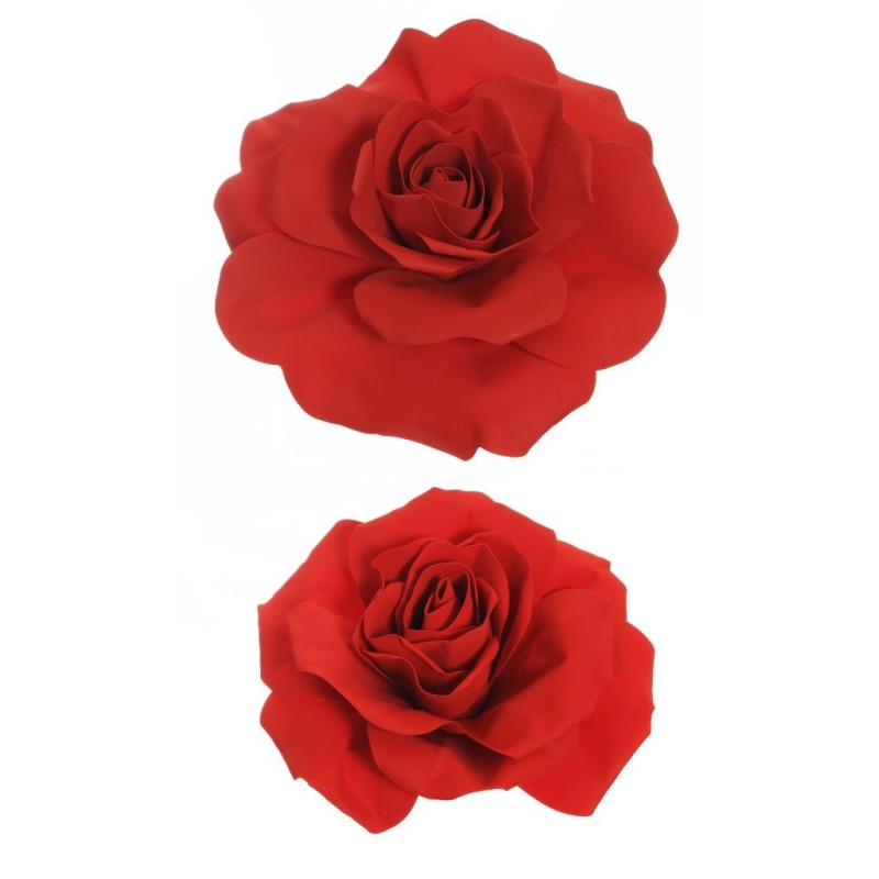 Lot de 6 - Rose géante artificielle en mousse X2, 47-50 cm - rouge 