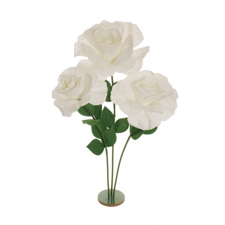 Lot de 3 - Rose géante artificielle en mousse X3 sur base bois, 140-175 cm - blanc 