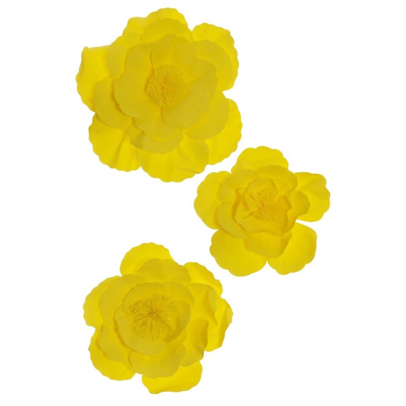 Lot de 6 - Camélia géant artificiel flottant en mousse X3, D. 40-50-60 cm - jaune 