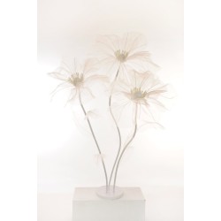 Lot de 3 - Coquelicot géant artificiel en organza X3 sur base bois, 140-170 cm - blanc 