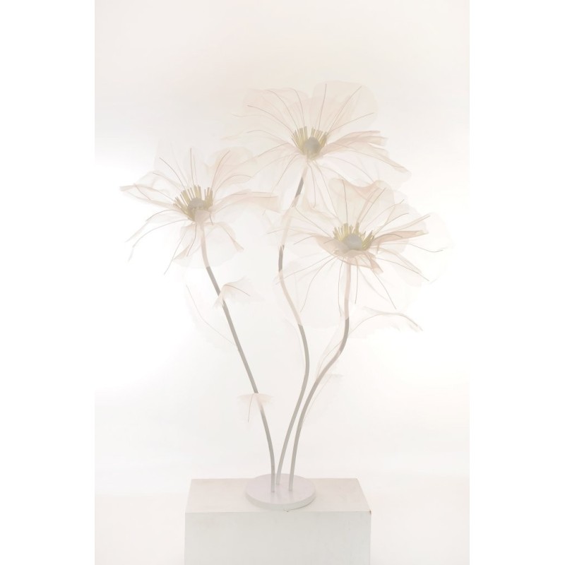 Lot de 3 - Coquelicot géant artificiel en organza X3 sur base bois, 140-170 cm - blanc 