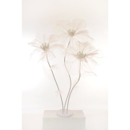 Lot de 3 - Coquelicot géant artificiel en organza X3 sur base bois, 140-170 cm - blanc 
