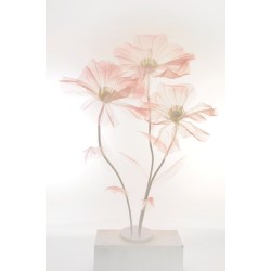Lot de 3 - Coquelicot géant artificiel en organza X3 sur base bois, 140-170 cm - rose blanc 