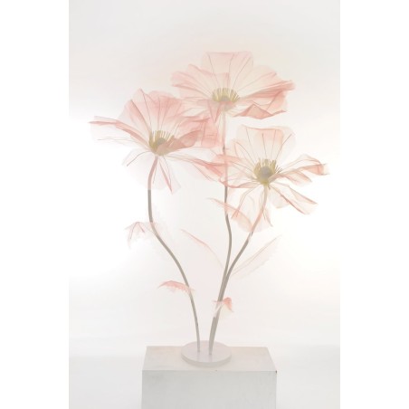 Lot de 3 - Coquelicot géant artificiel en organza X3 sur base bois, 140-170 cm - rose blanc 