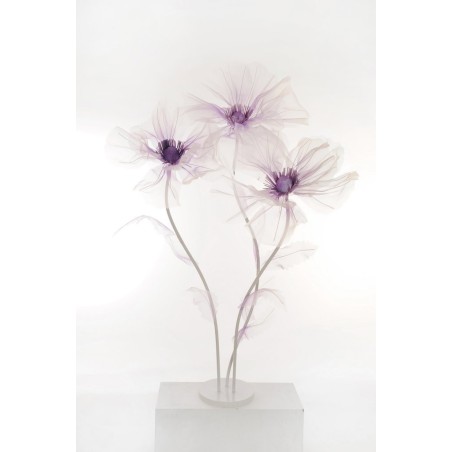 Lot de 3 - Coquelicot géant artificiel en organza X3 sur base bois, 140-170 cm - violet crème 