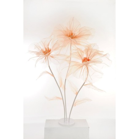 Lot de 3 - Coquelicot géant artificiel en organza X3 sur base bois, 140-170 cm - orange saumon 