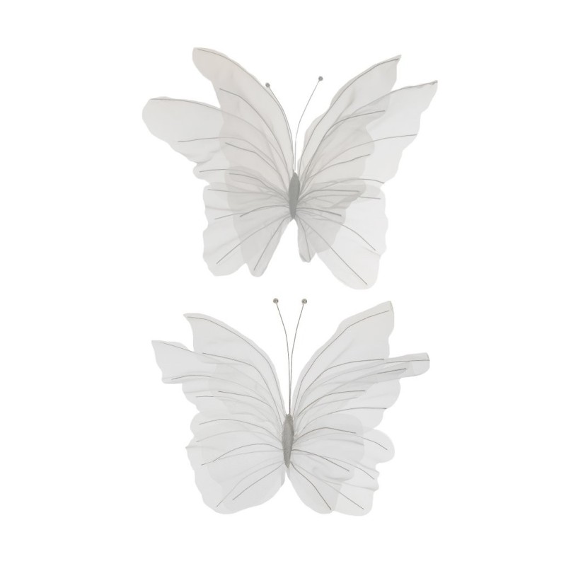 Lot de 10 - Petit et moyen papillon artificiel en organza, D. 55-65 cm - blanc 