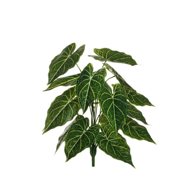 Lot de 24 - Buisson artificiel d'alocasia toucher réel X18, 60 cm - vert crème 