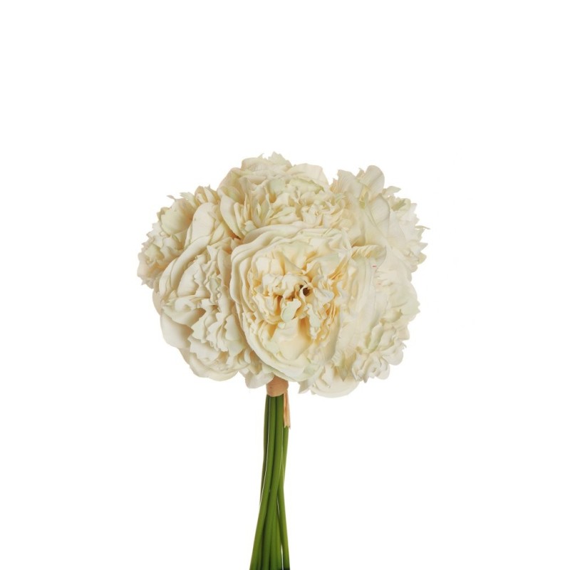 Lot de 12 - Bouquet artificiel de pivoines X7, 34 cm - crème ivoire 