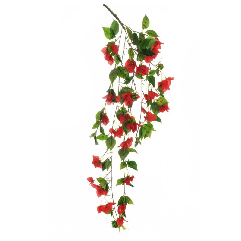 Lot de 8 - Buisson suspendu artificiel de bougainvillier X5, 120 cm - rouge 