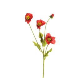 Lot de 36 - Mini tige artificielle de coquelicot X4 floquée, 59 cm - rouge 