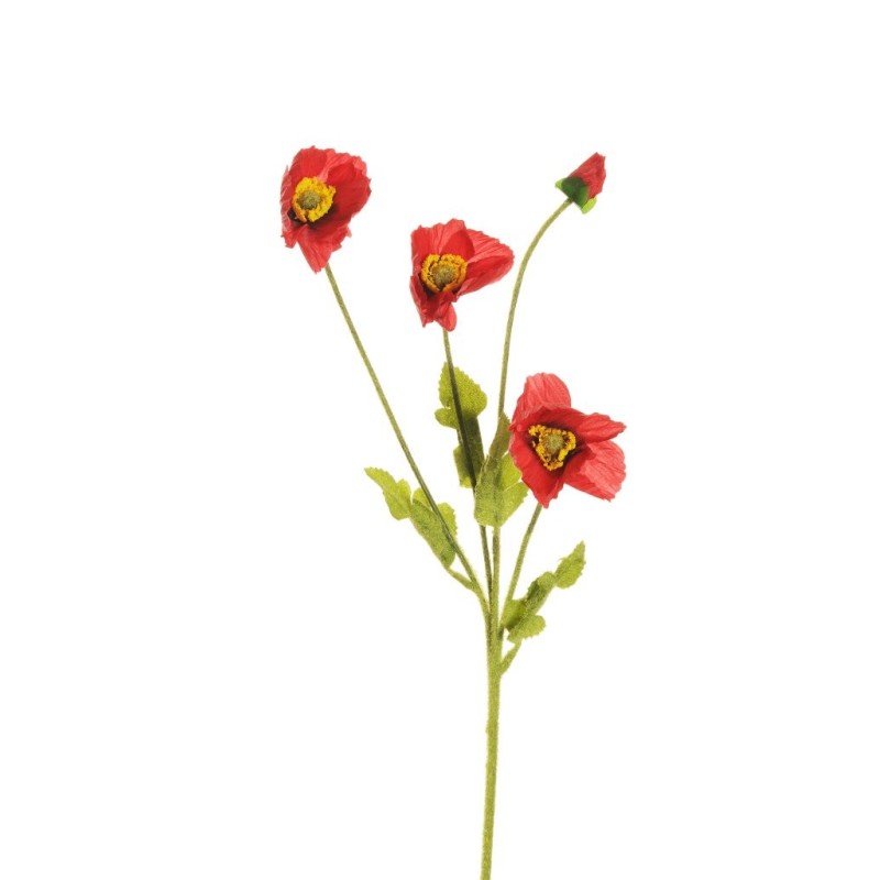 Lot de 36 - Mini tige artificielle de coquelicot X4 floquée, 59 cm - rouge 